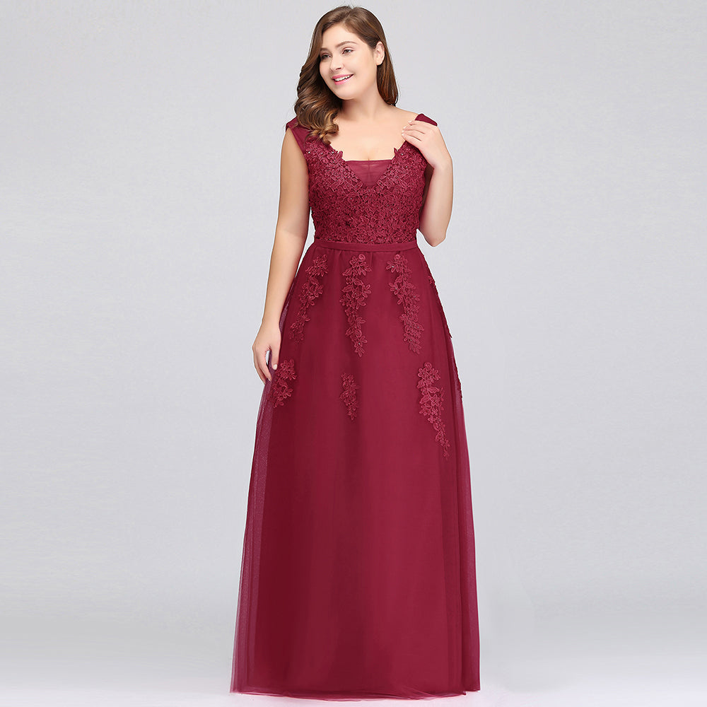 A-Line Bateau Long Plus size Sleeveless Graduation Dresses with Appliques