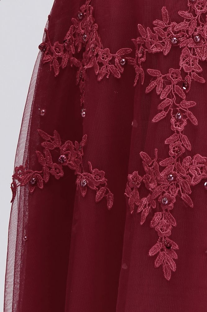 A-Line Crew Floor Length Sleeveless Plus size Tulle Appliqued Graduation Dresses with Crystals