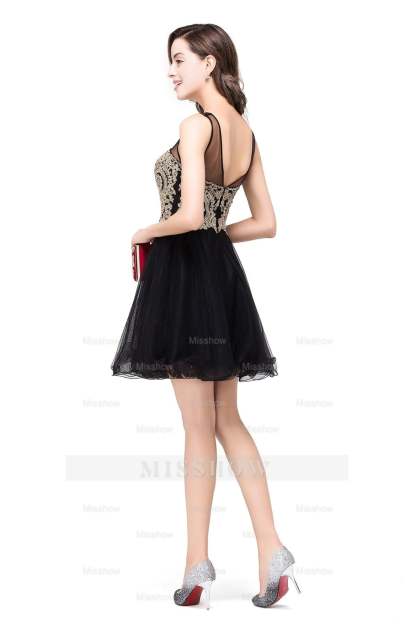 A-line Crew Short Sleeveless Appliques Prom Dresses