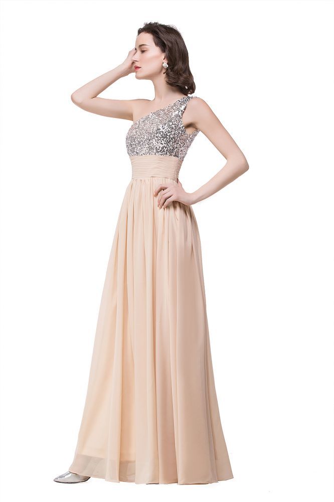 A-line Floor-length Chiffon Evening Dress with Sequined