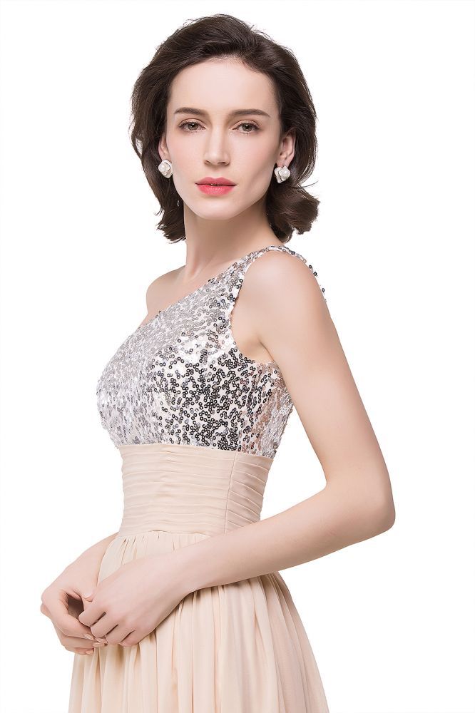 A-line Floor-length Chiffon Evening Dress with Sequined