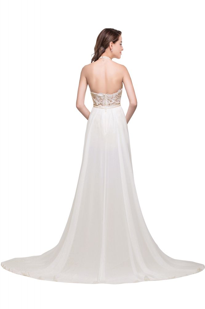 A-line Halter Chiffon Evening Dress with Lace