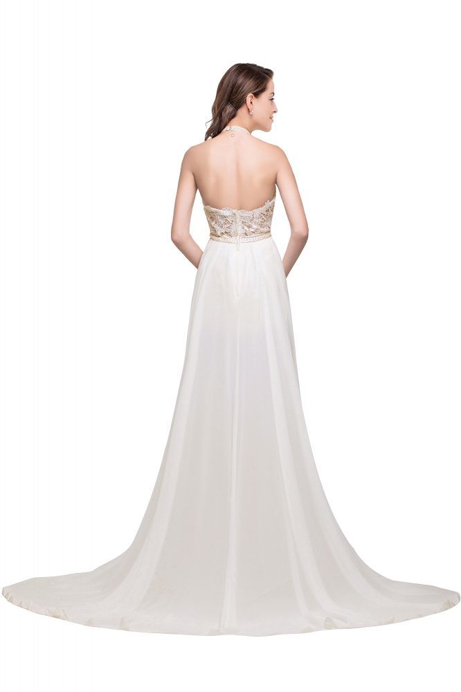 A-line Halter Chiffon Evening Dress with Lace