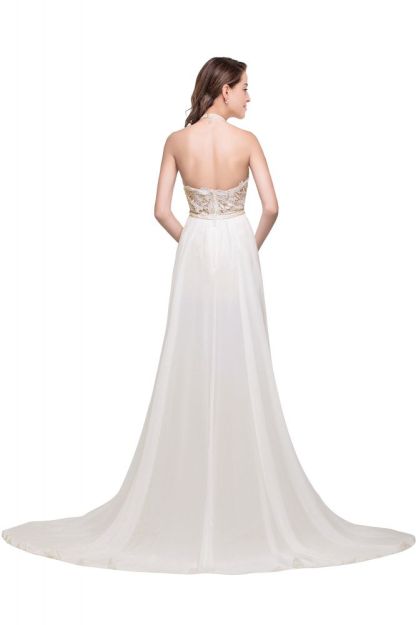 A-line Halter Chiffon Evening Dress with Lace