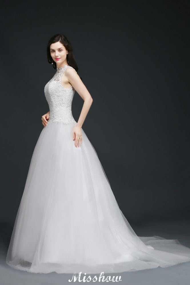 A-line High Neck Delicate Wedding Dress