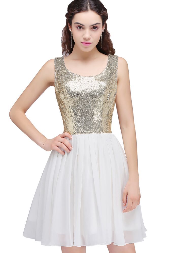 A-line Scoop Short Sequins White Cute Cocktail Dresses with Sequins