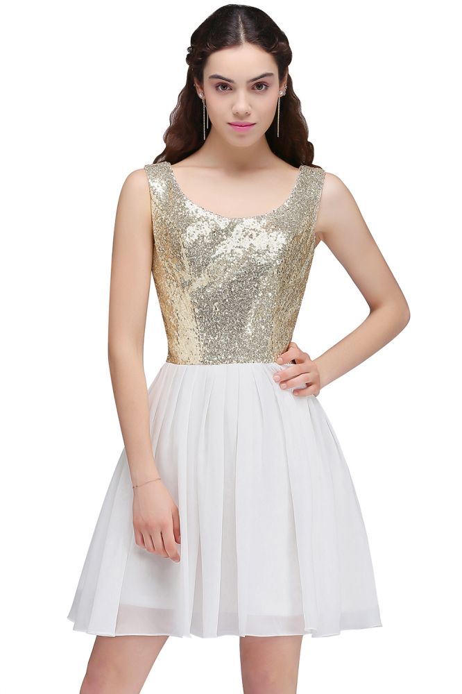 A-line Scoop Short Sequins White Cute Cocktail Dresses with Sequins