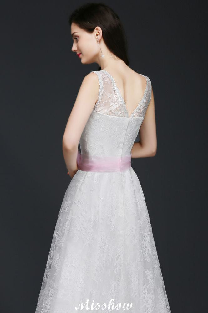 A-line Straps White Wedding Dress With Bowknot