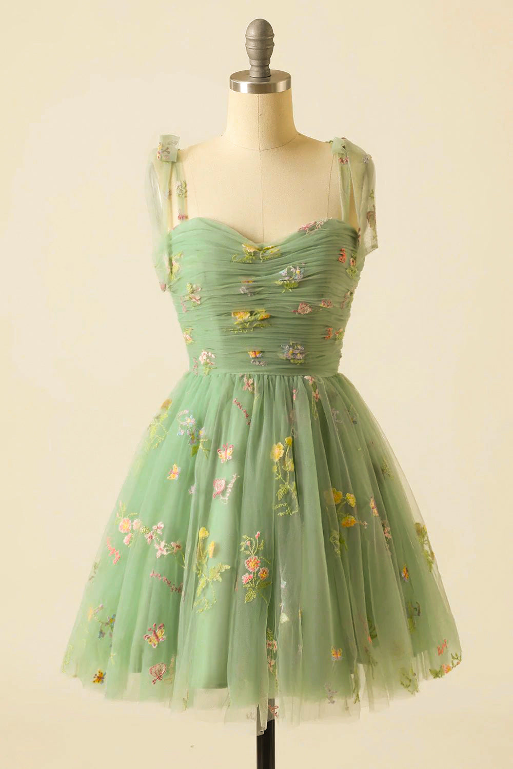 Cute A Line Green Spaghetti Straps Short Cocktail Dress With Embroidery