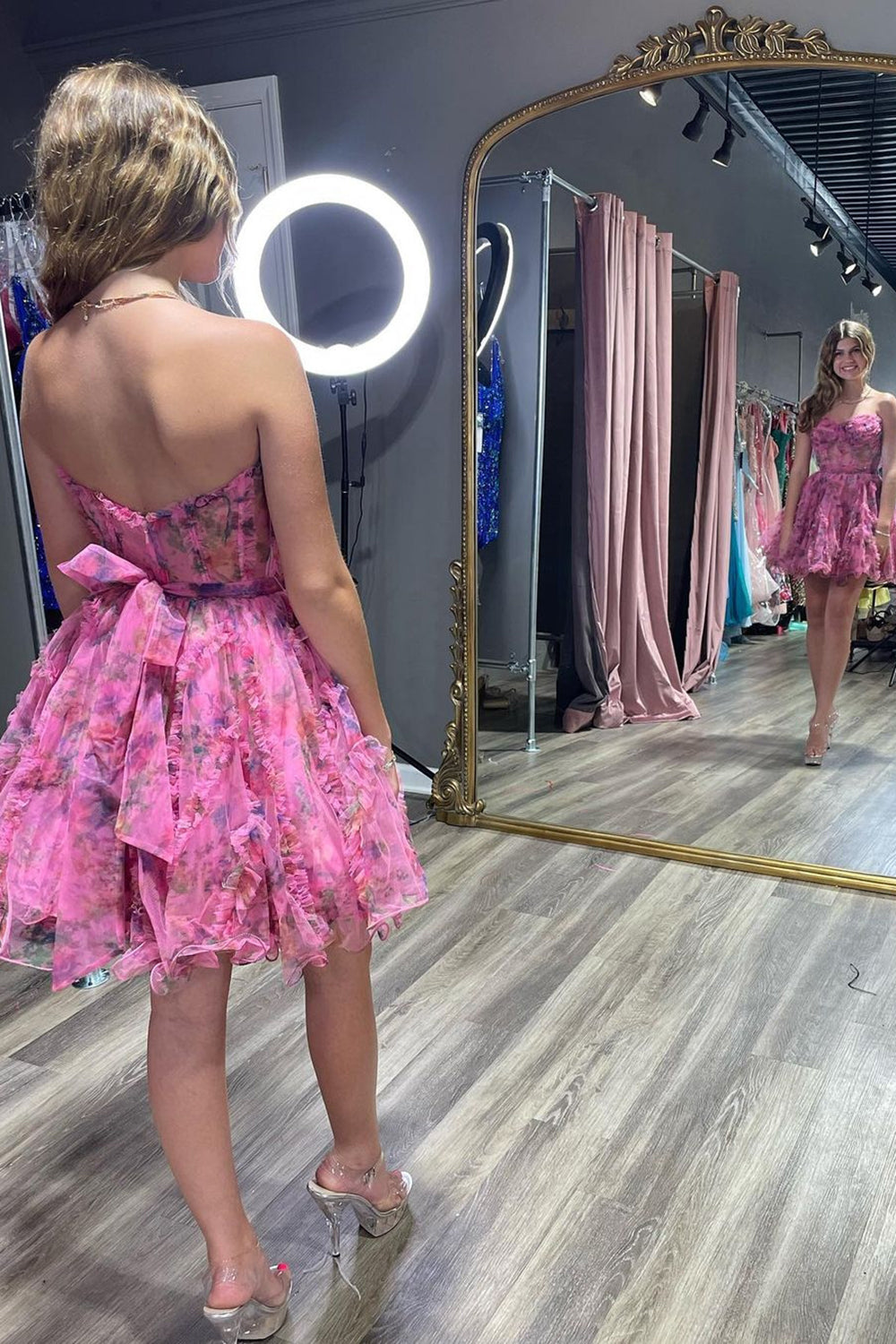 Gorgeous A Line Sweetheart Lilac Floral Printed Short Cocktail Dress