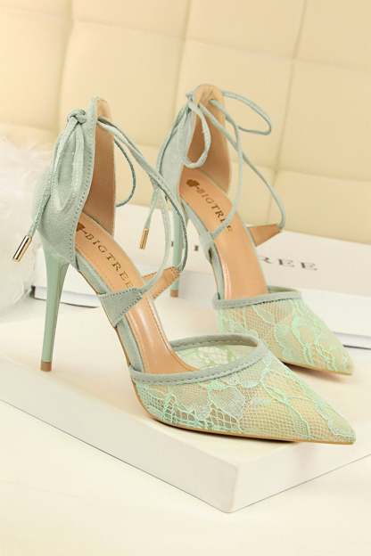 Pointed Toe Mesh Lace High Heels with Cross Straps