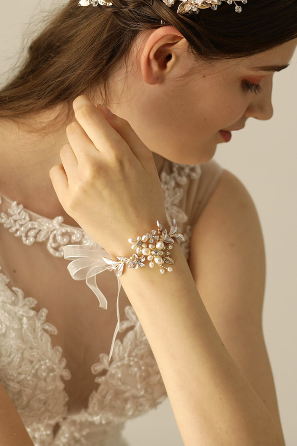 Bridal Wristband with Freshwater Pearl Jewelry