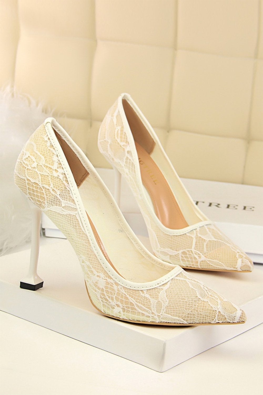 Pointy Stiletto Heels in Black Lace