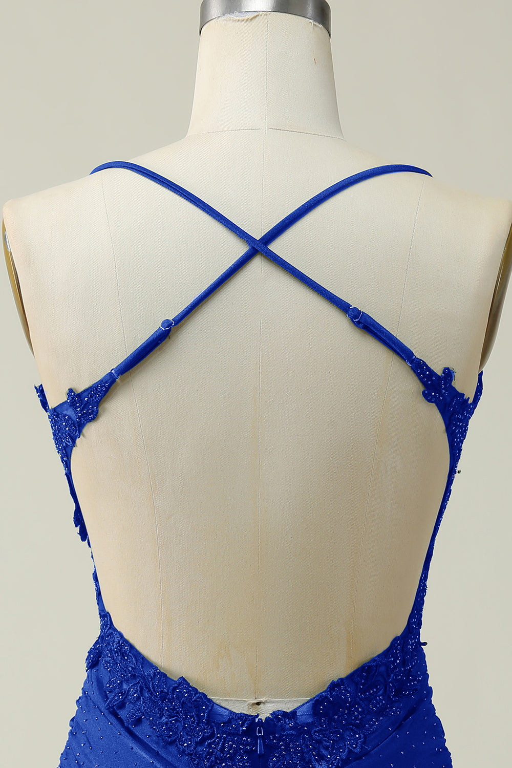 Stylish Sheath Spaghetti Straps Royal Blue Short Cocktail Dress With Appliques