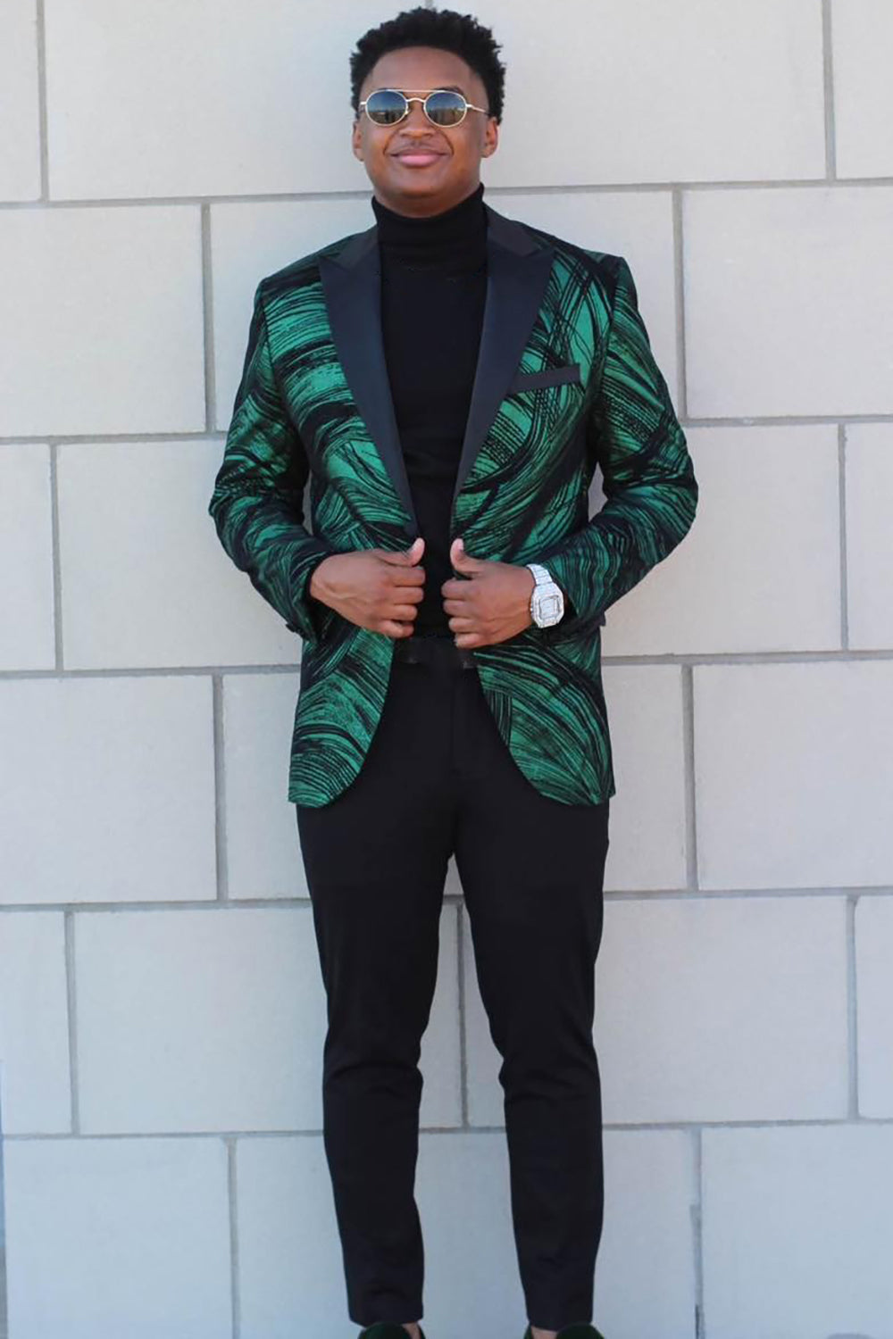 Sparkly Men's Prom Blazer with Dark Green Peak Lapel
