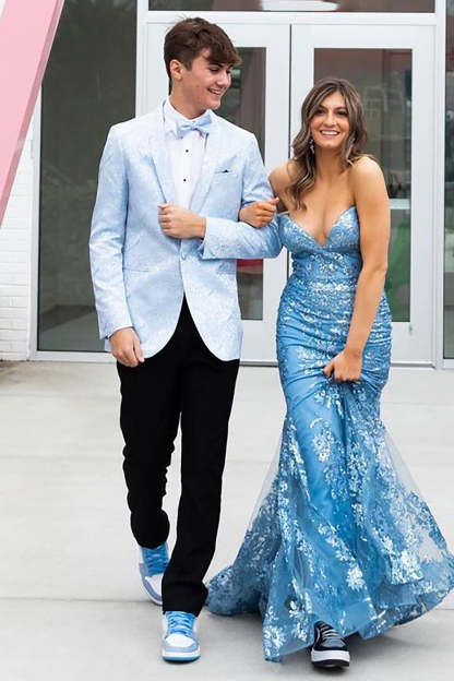 Men's Prom Blazer with Light Blue Shawl Lapel