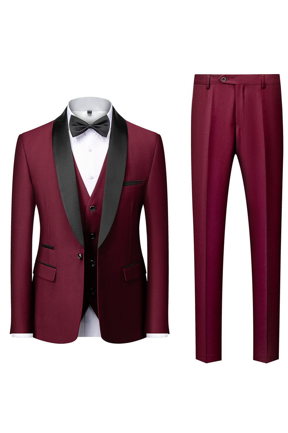 Three-Piece Men's Suit with Black Shawl Lapel