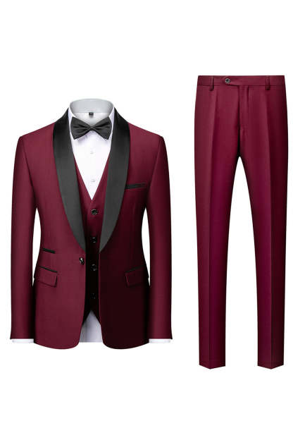 Three-Piece Men's Suit with Black Shawl Lapel
