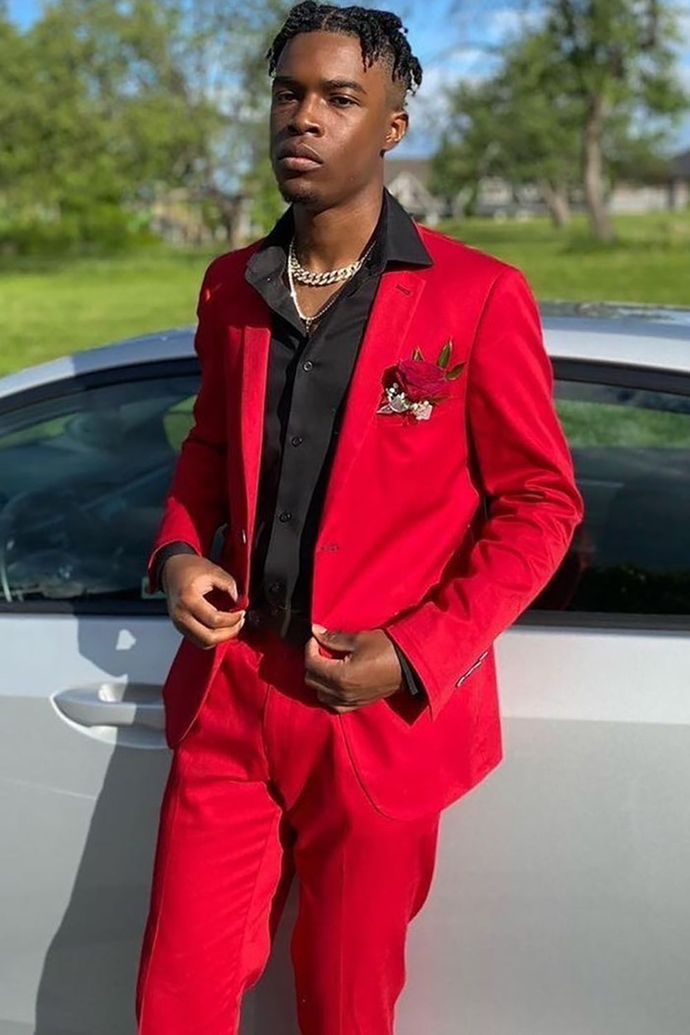 Men's Prom Suits with Red Notched Lapel in 2 Pieces