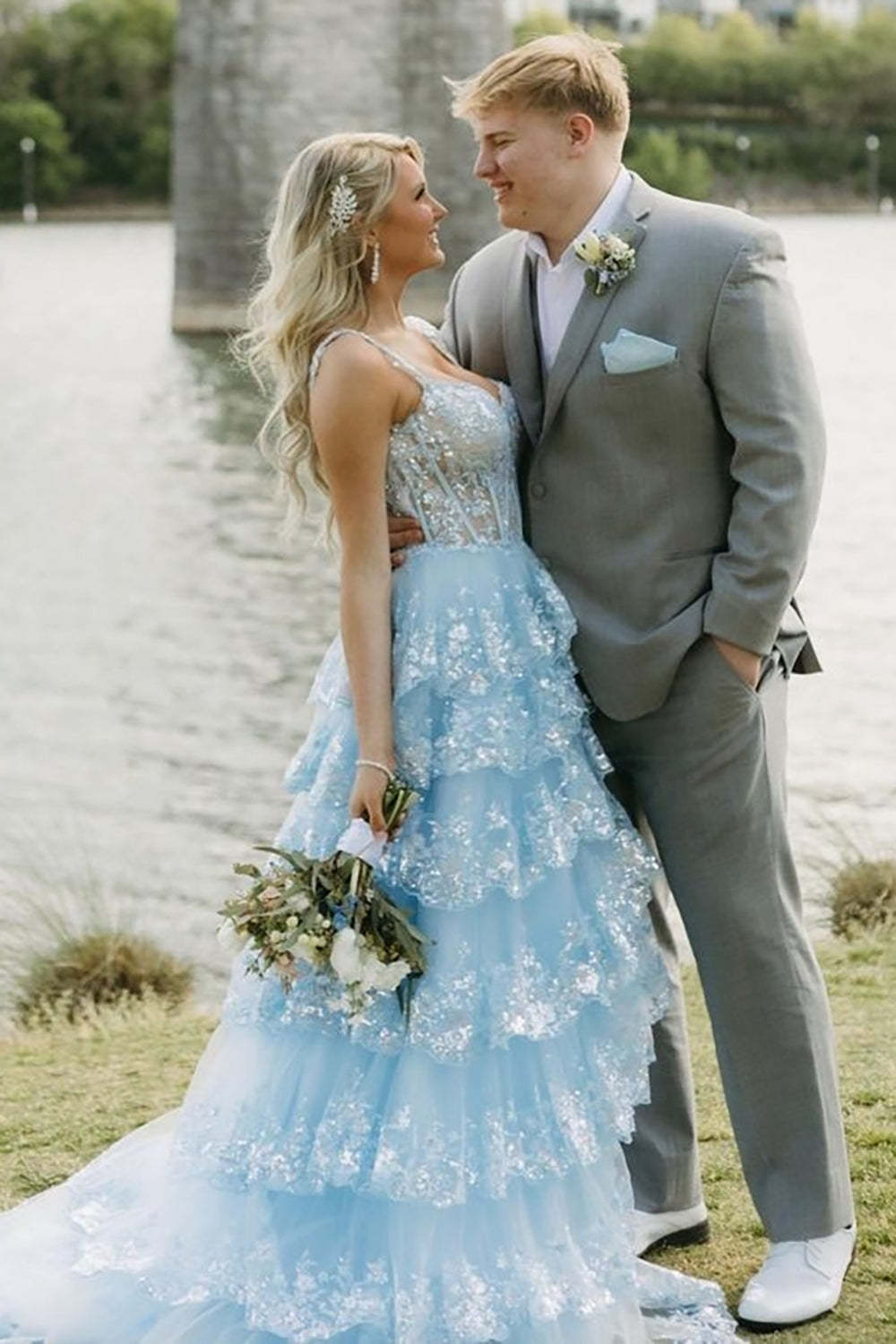 Grey Men's Prom Suits with Notched Lapel and Two Buttons
