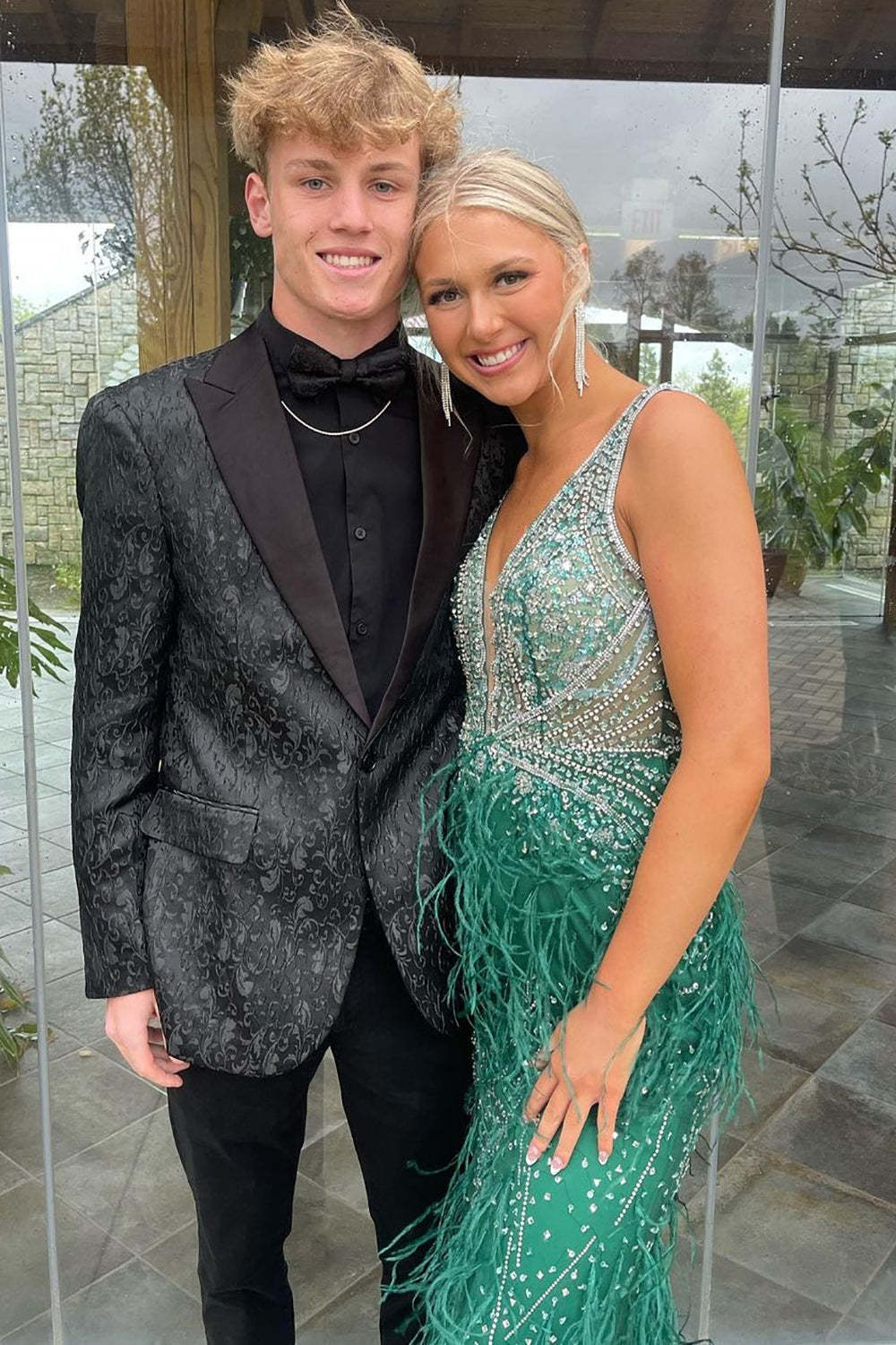 Black Jacquard Men's Party Blazer with Peak Lapel and One Button