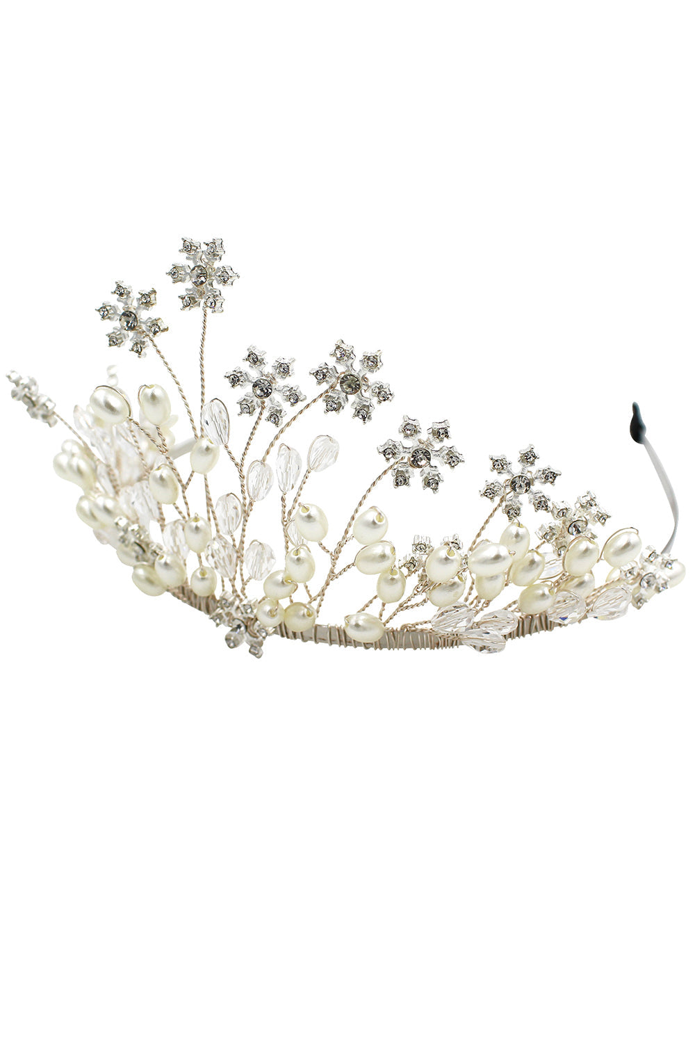 Bridal Crown with Snowflake and Pearl Flowers
