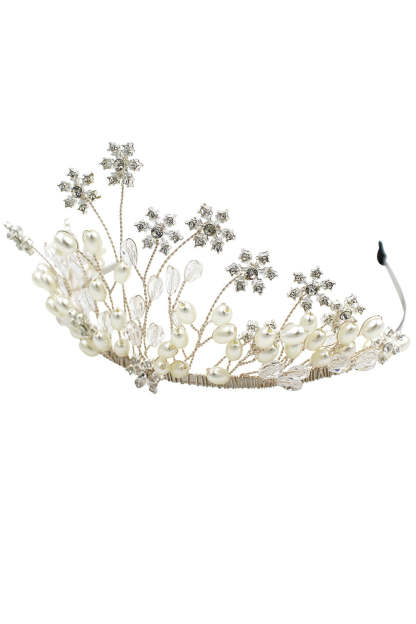 Bridal Crown with Snowflake and Pearl Flowers