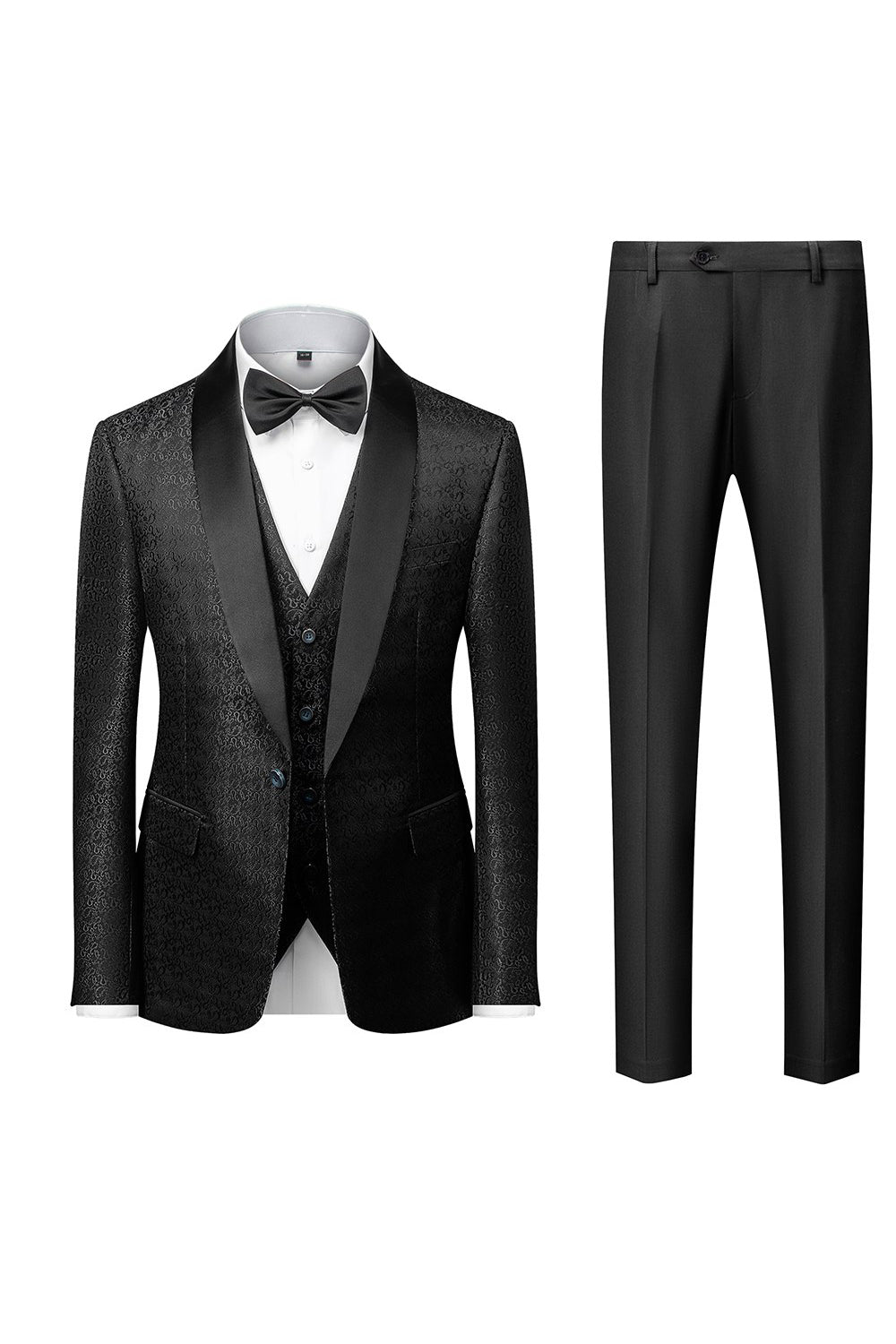 Men's 3-Piece Jacquard Suits with Black Shawl Lapel