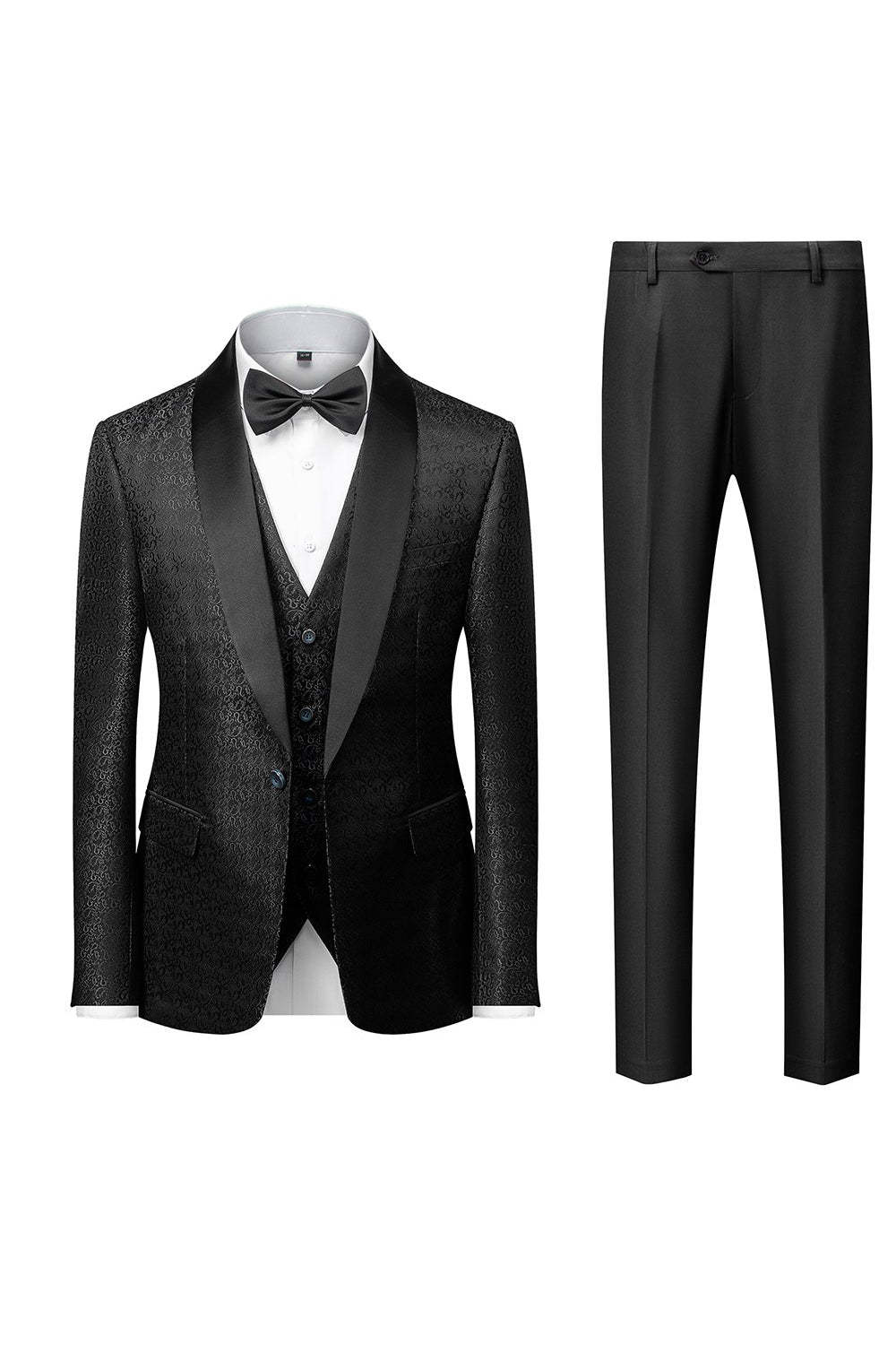 Men's 3-Piece Jacquard Suits with Black Shawl Lapel