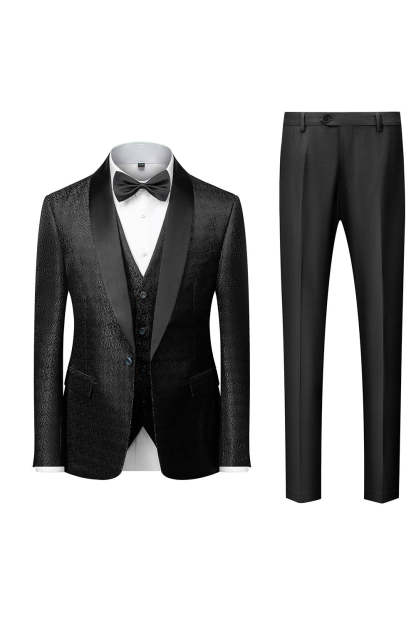 Men's 3-Piece Jacquard Suits with Black Shawl Lapel