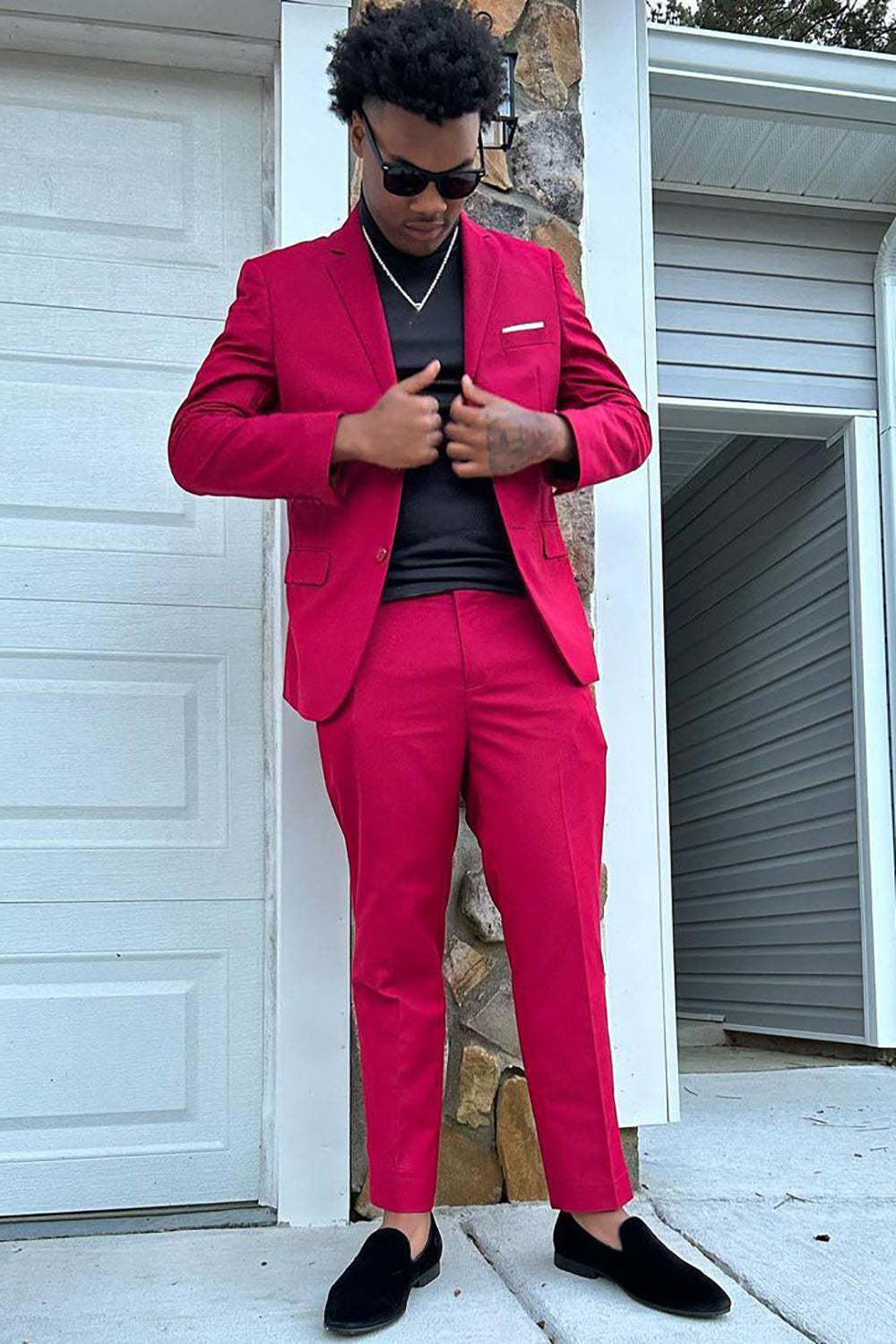 Men's Prom Suits with Red Notched Lapel in 2 Pieces