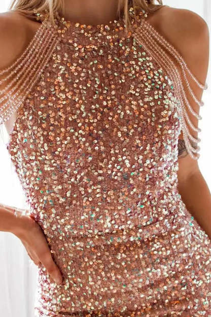 White Spaghetti Straps Sequins Sheath Short Cocktail Dress