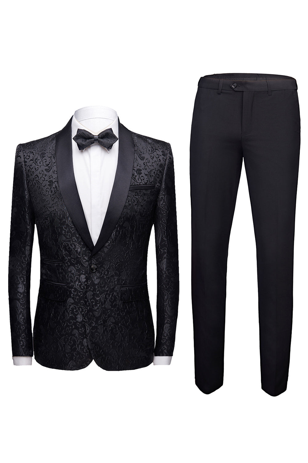 Men's 2-Piece Jacquard Wedding Suits in Black