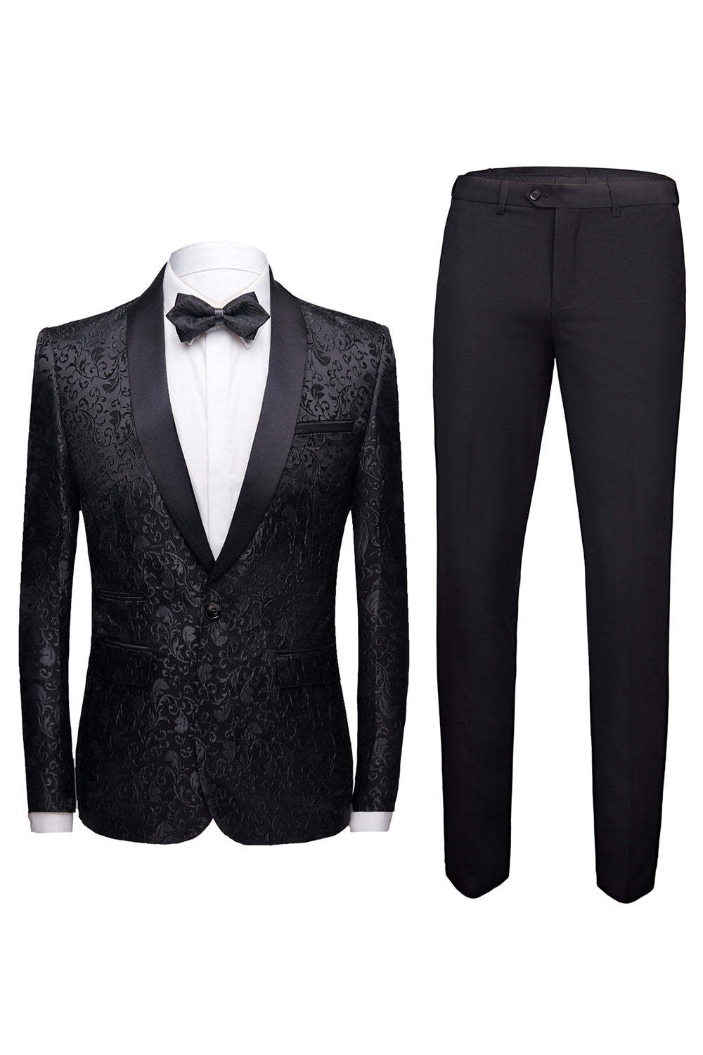 Men's 2-Piece Jacquard Wedding Suits in Black
