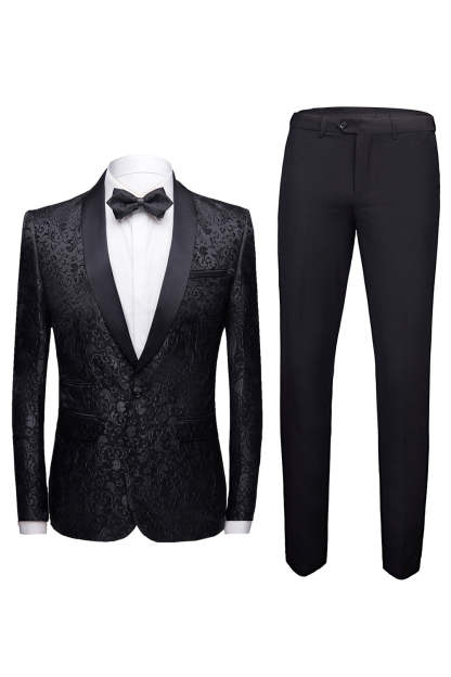 Men's 2-Piece Jacquard Wedding Suits in Black