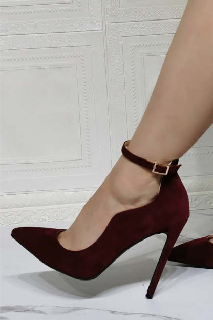 Burgundy Single Shoes with Stiletto Pointed Toes