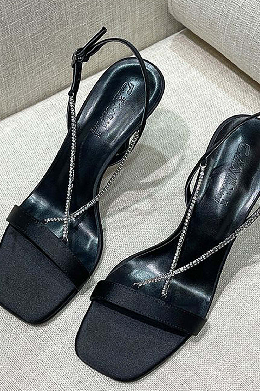 Black High Heel Stilettos with Beading and Square Toe