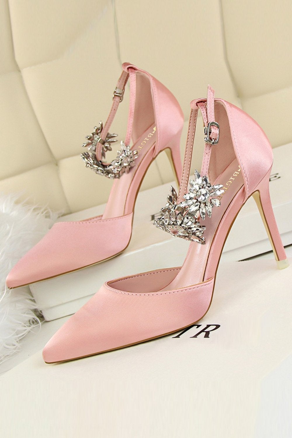 Prom Heels with Silver Ankle Strap and Crystals