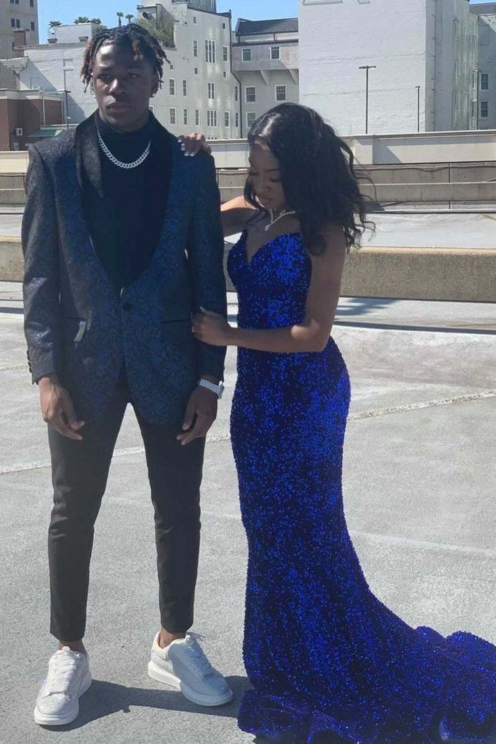 Sparkly Men's Prom Blazer with Dark Blue Shawl Lapel