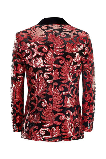 Men's 2-Piece Suits with Shawl Lapel One Button and Red Sequins