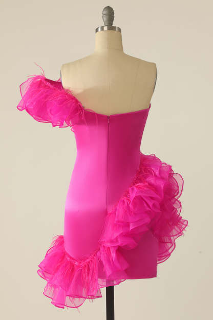 Fuchsia Sweetheart Short Cocktail Dress With Ruffles