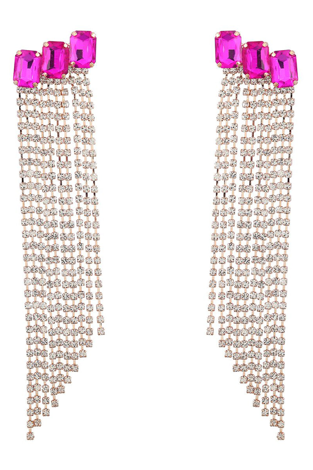 Party Earrings with Fuchsia Beads and Rhinestones