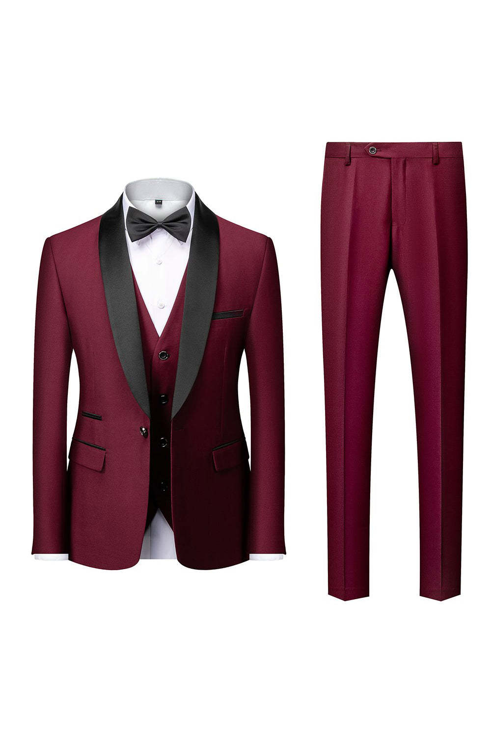 Men's 3-Piece Suits with Grey Shawl Lapel