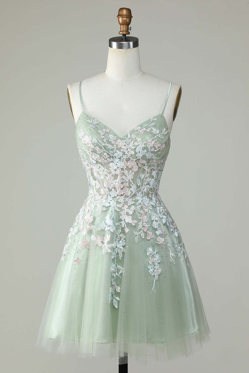 Dusty Sage Spaghetti Straps Cocktail Dress With Criss Cross Back