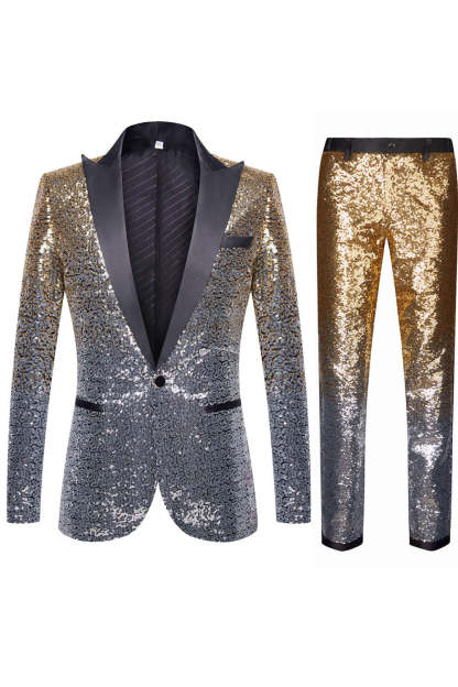 Purple Ombre Sequins Slim Fit Two-Piece Party Suit with Notched Lapel for Men