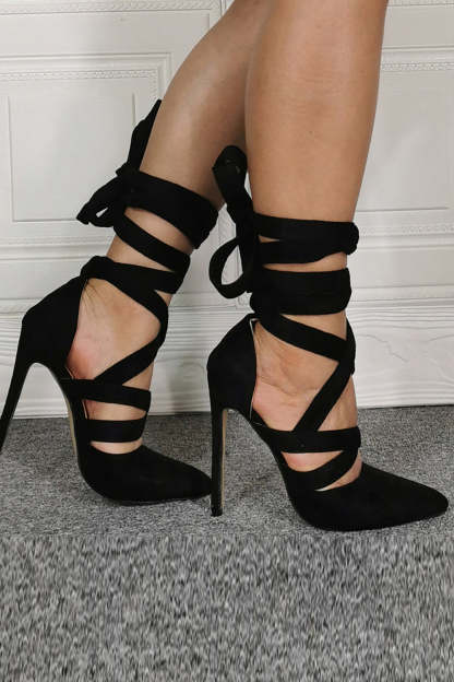 Black Strappy High Heels with Pointed Toe