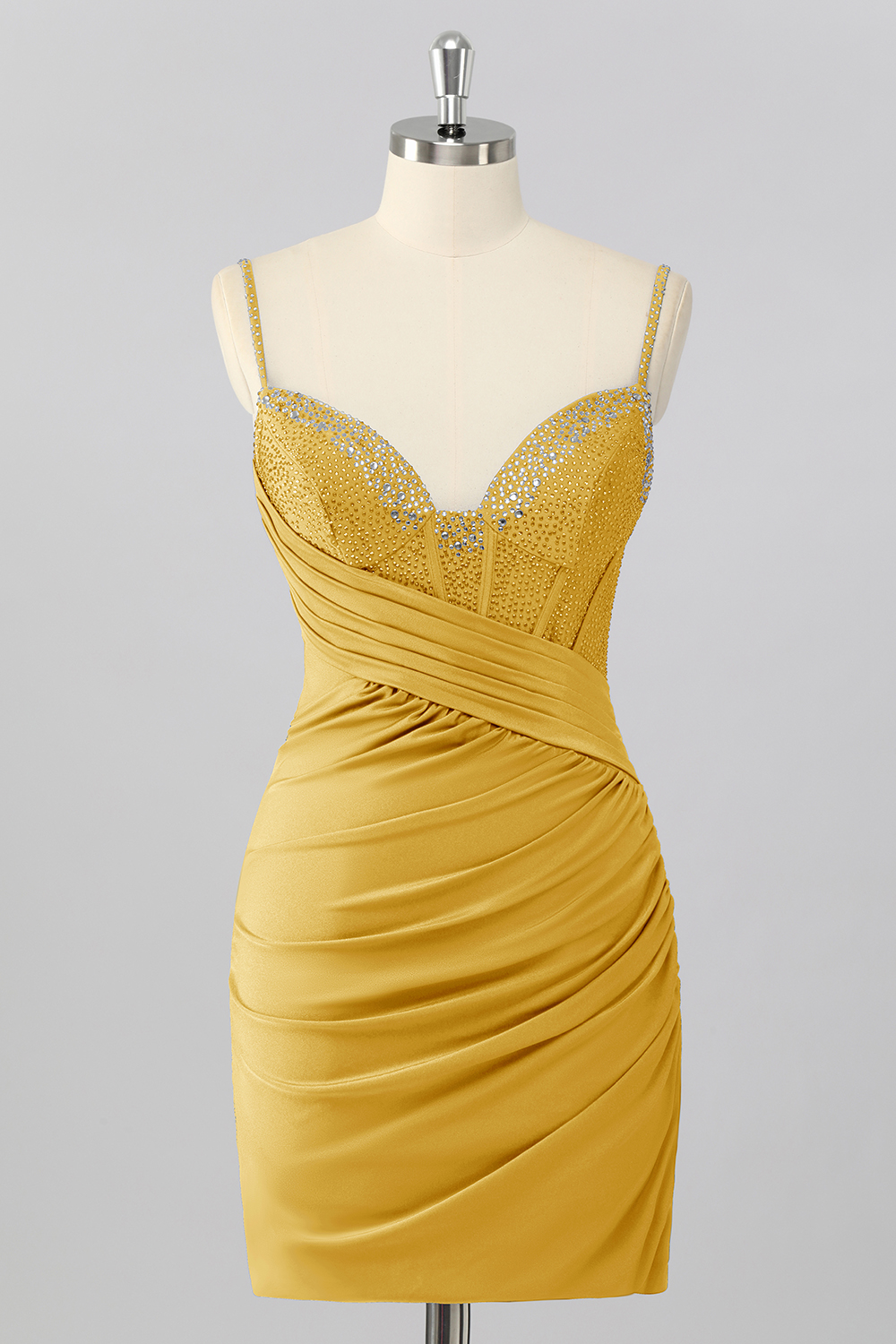 Sparkly Sky Blue Tight Ruched Short Corset Cocktail Dress With Beading