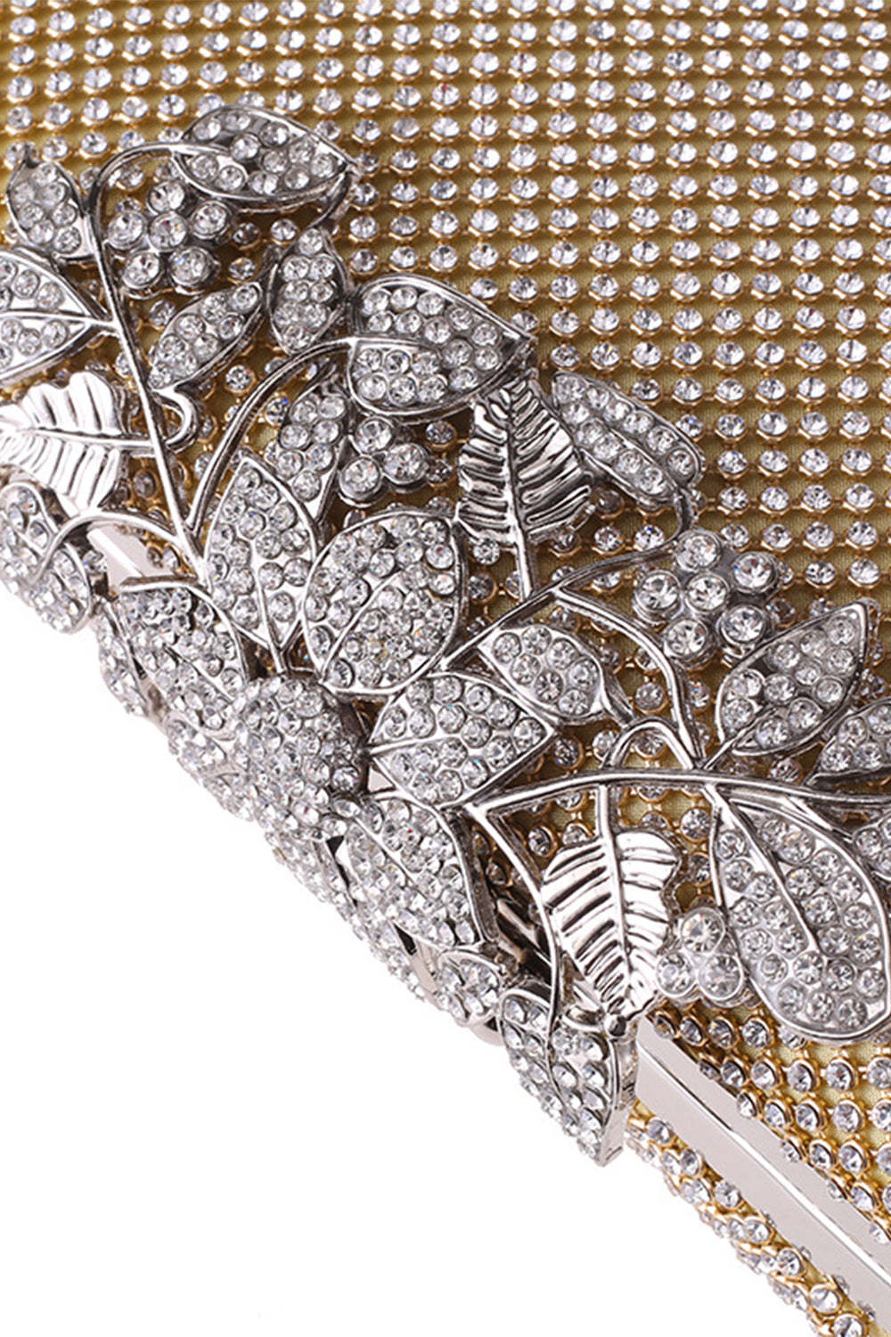 Prom Clutch Adorned with Golden Beads and Crystals