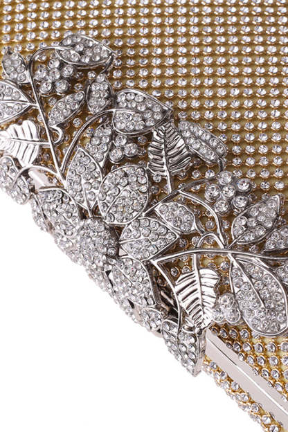 Prom Clutch Adorned with Golden Beads and Crystals