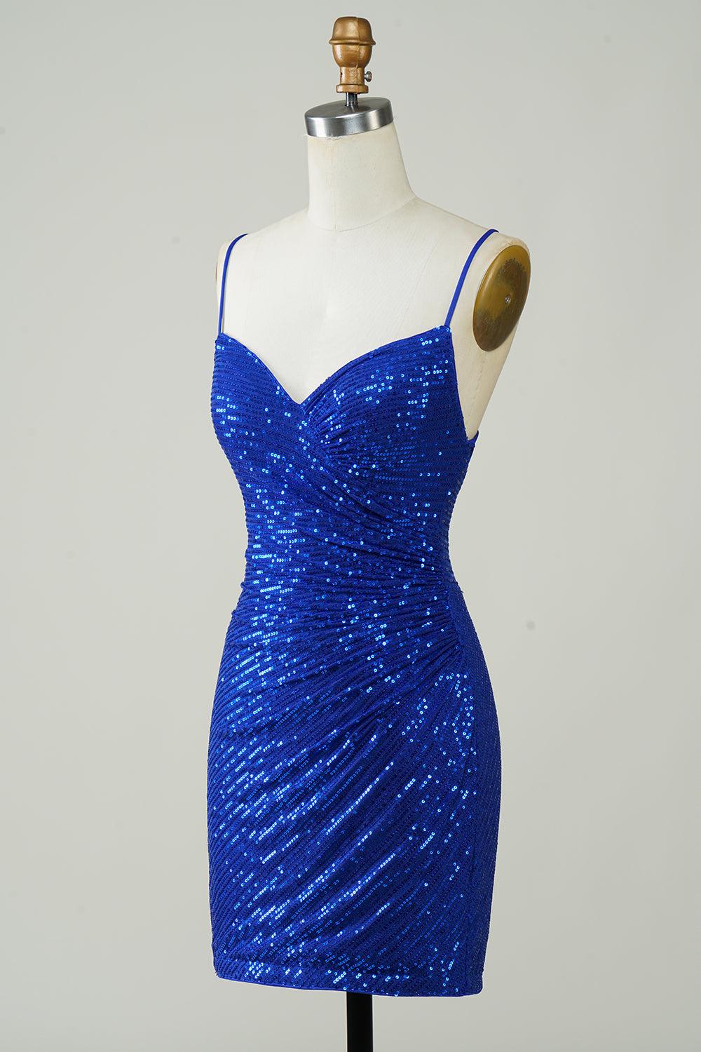 Blue Sequins Tight Backless Short Cocktail Dress